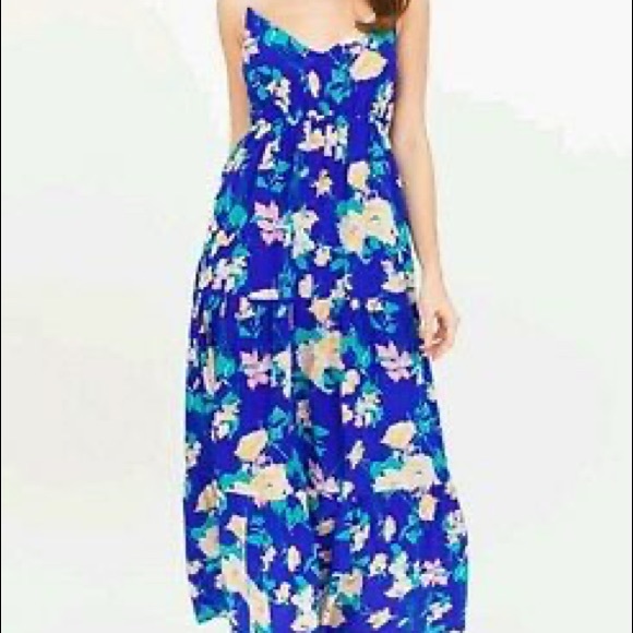 Yumi Kim Silk Blue Floral Print Tiered Maxi Dress - Picture 10 of 14